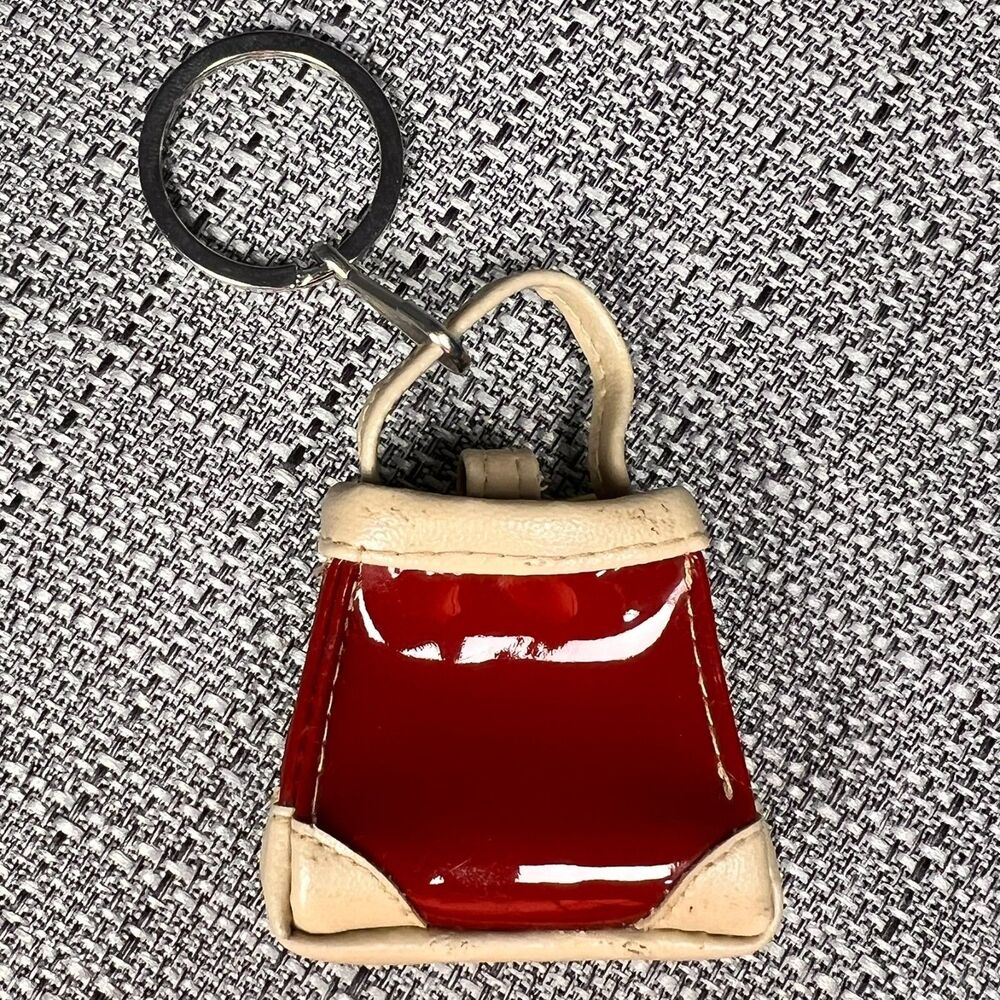 Mini Tote Keychain Coin Purse Red Patent Bag Charm Small Purse Playful Kitschy